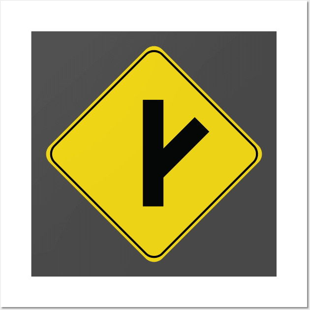 Caution Road Sign Slanting Intersection Wall Art by shanestillz